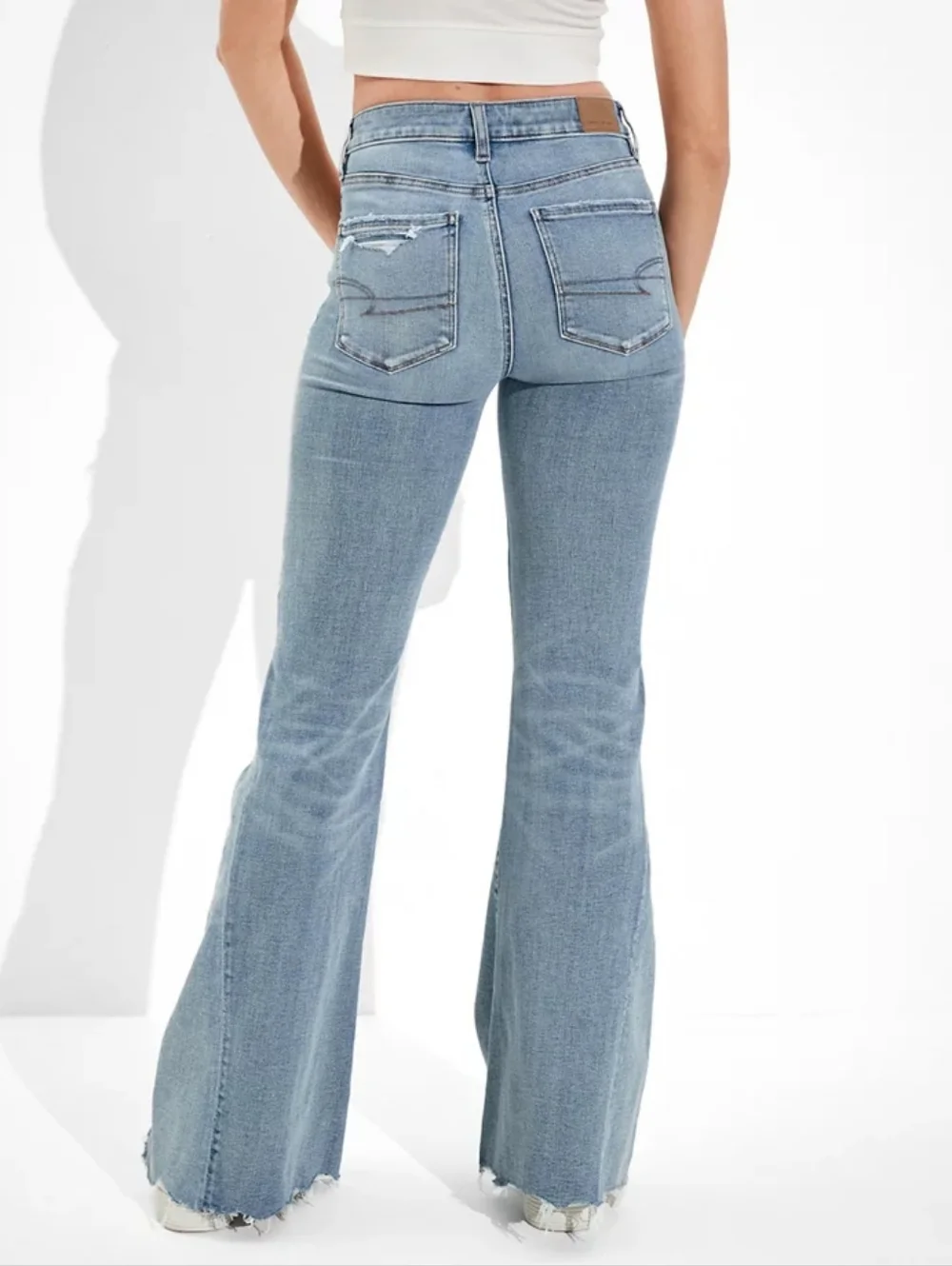 AE American Eagle Ne(x)t Level Festival Flare Jean In Indigo Fray 6 R - Picture 2 of 15